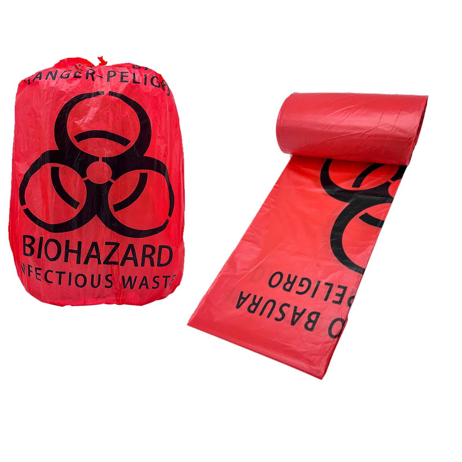 20 Count 24.4inx24.4in Biohazard Waste Bags, 10-Gallon Safe Infectious Waste Disposal Bags,Red Trash Liner,No Leak Bags, Medical Grade