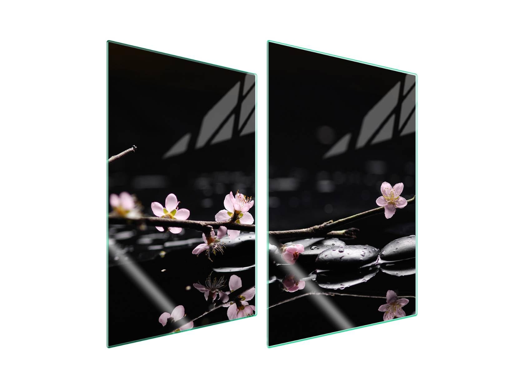 TMK ArtDeko Plaque de protection universelle pour plaque de cuisson 2 x 35 x 52 cm 2 pieces Protection contre les éclaboussures Planche a découper en verre trempé Décoration, Fleur