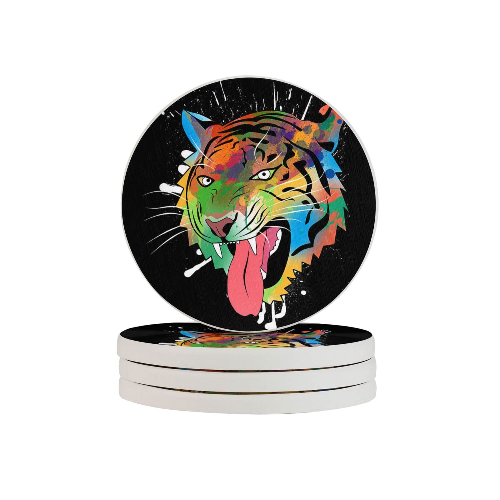 Dessous de verre diatomite Trippy Space Tiger tapis absorbant pour tasse et verre rond