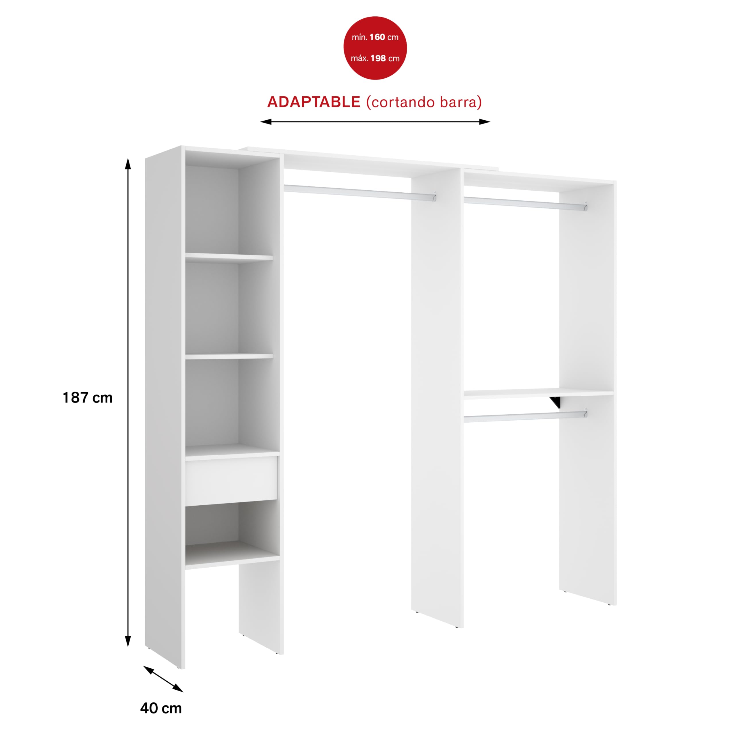 DEKIT GRUPO RIMOBEL SUIT - Vestidor con doble montaje lineal o rincón - BLANCO - 187 x 98,1 x 41,8