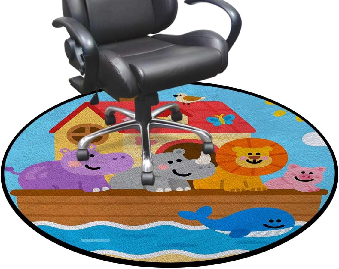 Deer Antlers Floral Round Chair Mat for Hardwood Floors, Nature Themed Design Non-Slip Low-Pile Protector for Rolling & Computer Desk Chairs, Green Pink Diameter 39.4 in
