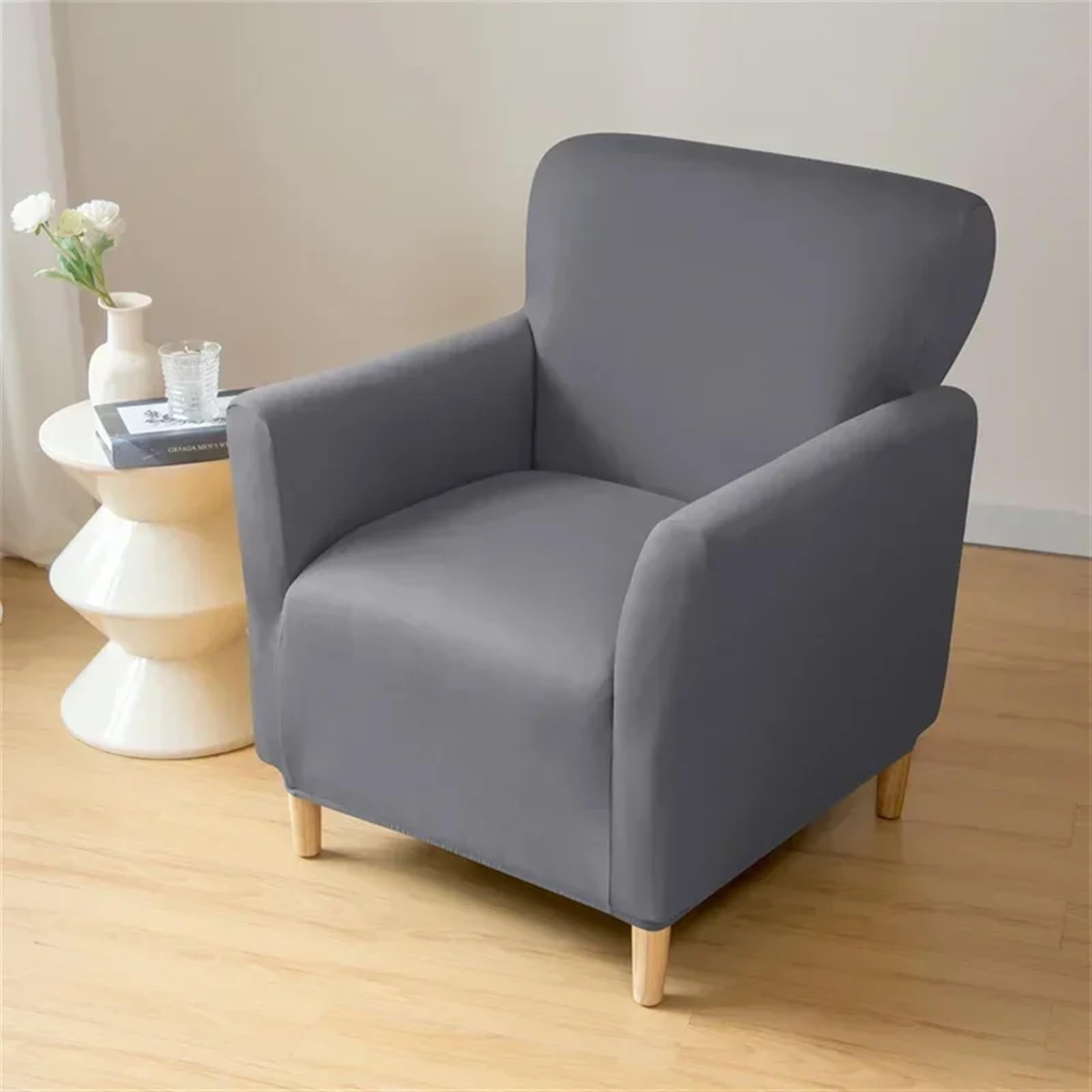Rivestimento Della Poltrona Spandex Tub Chair Cover Stretch Club Armchair Slipcovers for Living Room Elastic Single Sofa Covers Home Bar Counter Hotel(Black Sofa Cover)
