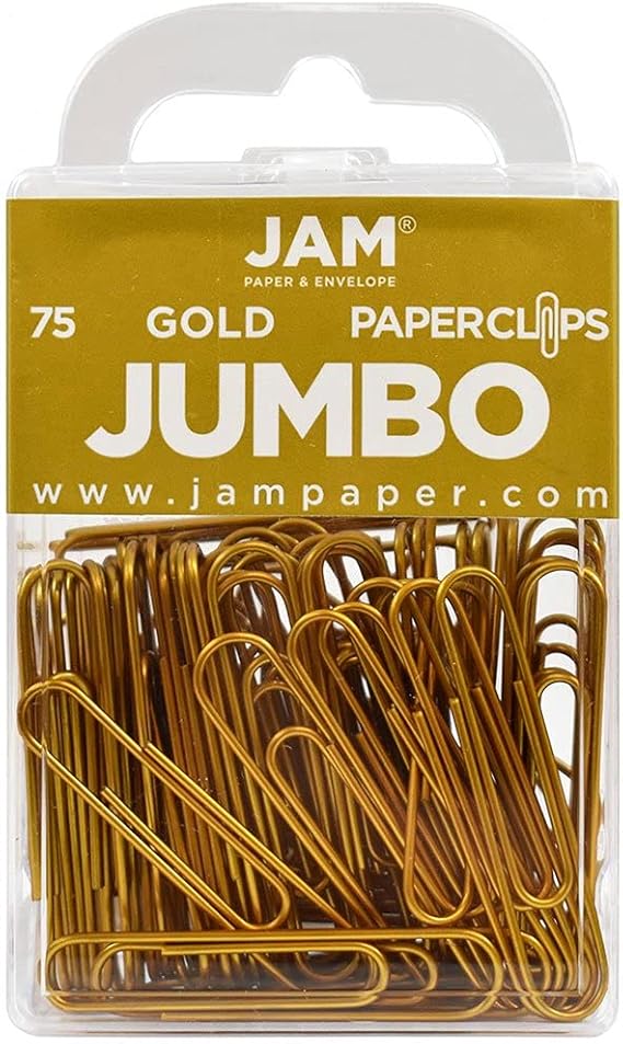 JAM Paper Colored Jumbo Paper Clips Gold Paperclips 75