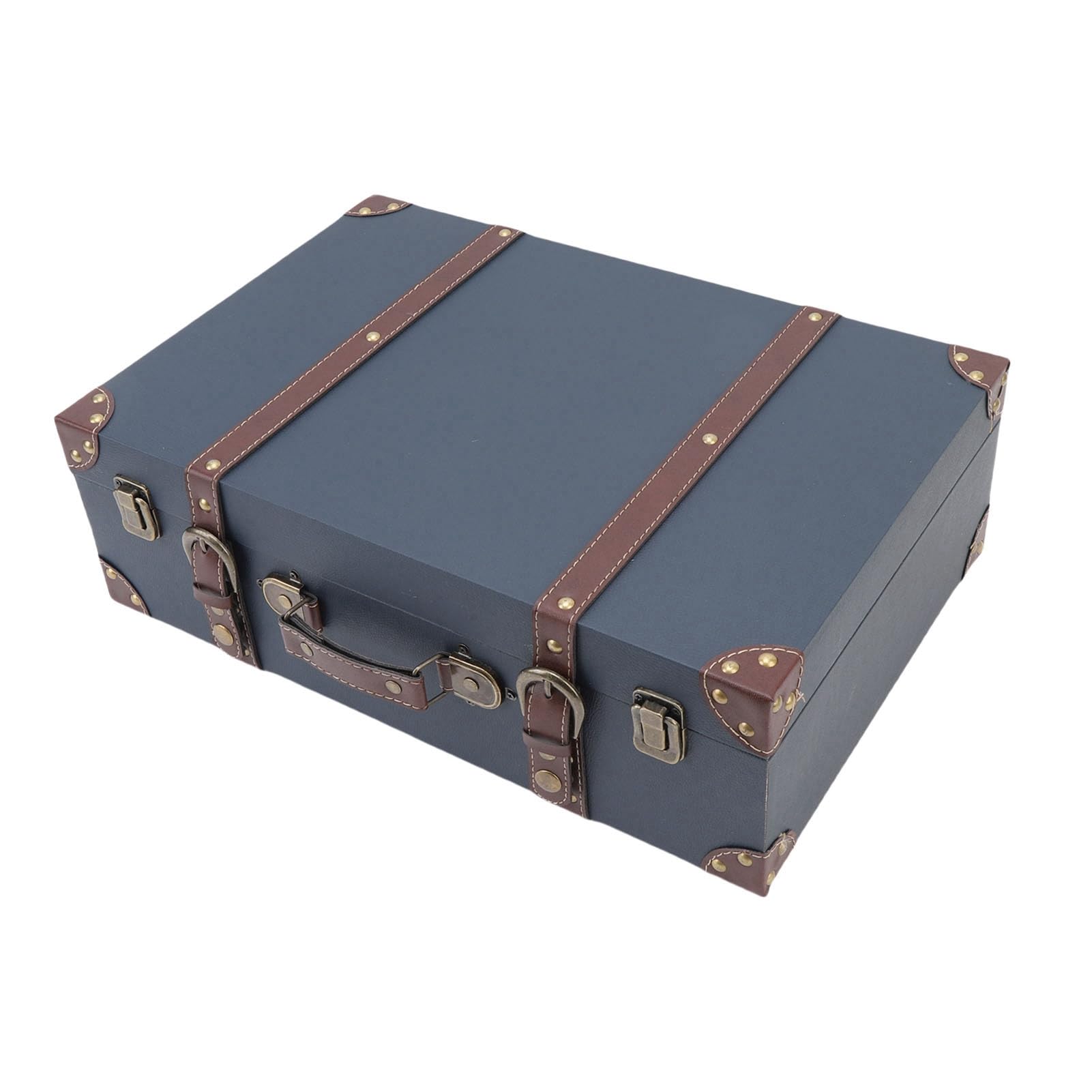 Walfront Pudełko na walizkę w Stylu Vintage Ozdobne Pudełko do Przechowywania Skrzynia o Gęstości 17,7 X 11,8 X 5,9 Cala Retro Organizer na bagaż ze Skórzanym Uchwytem i Paskami Rekwizyty do zdjęć w