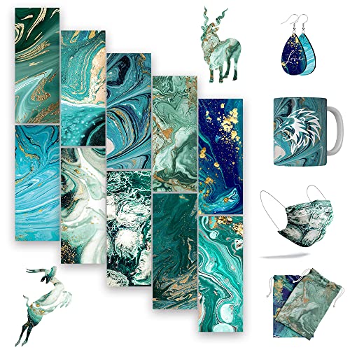 LUCKIGUCK Infusible Transfer Ink Sheets Green Marble 10pcs/set, Heat Pre-Printed Sublimation Paper 11,5 x 30,5 cm, Hoja de Transferencia de Colores y Patrones Cover