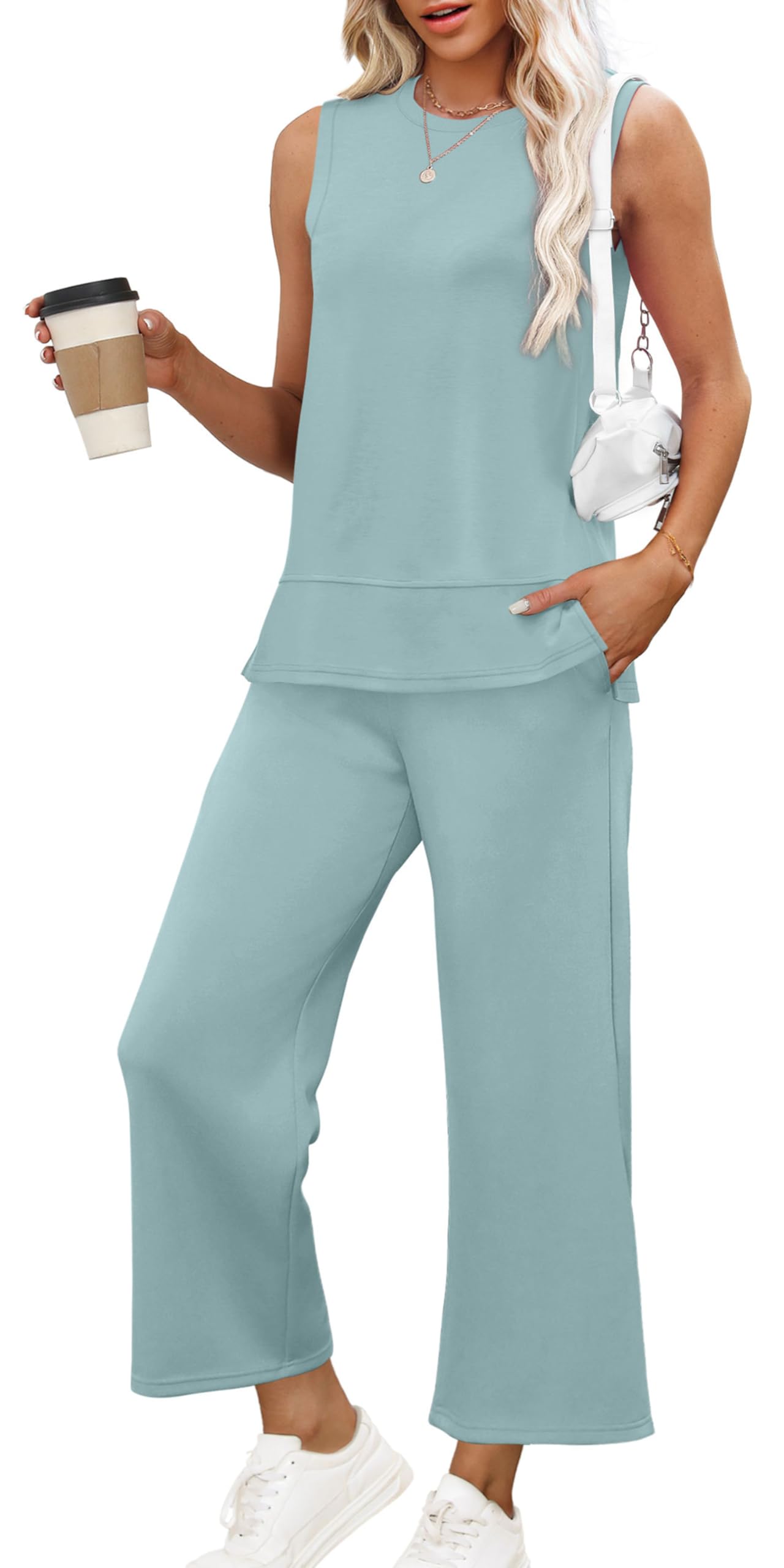 XIEERDUO Women's 2 Piece Outfits Summer Travel Tracksuit Loose Wide Leg Loungewear Comfy Lounge Sets S-3XL