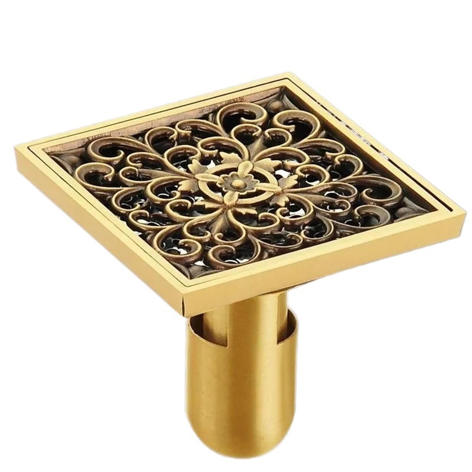 Floor Drain Antique Euro Square Floor Drains Deodorant Drain Strainer Cover Brass Shower Hardware Bathroom Accessories for Hair Waste Bathroom(Type A1)