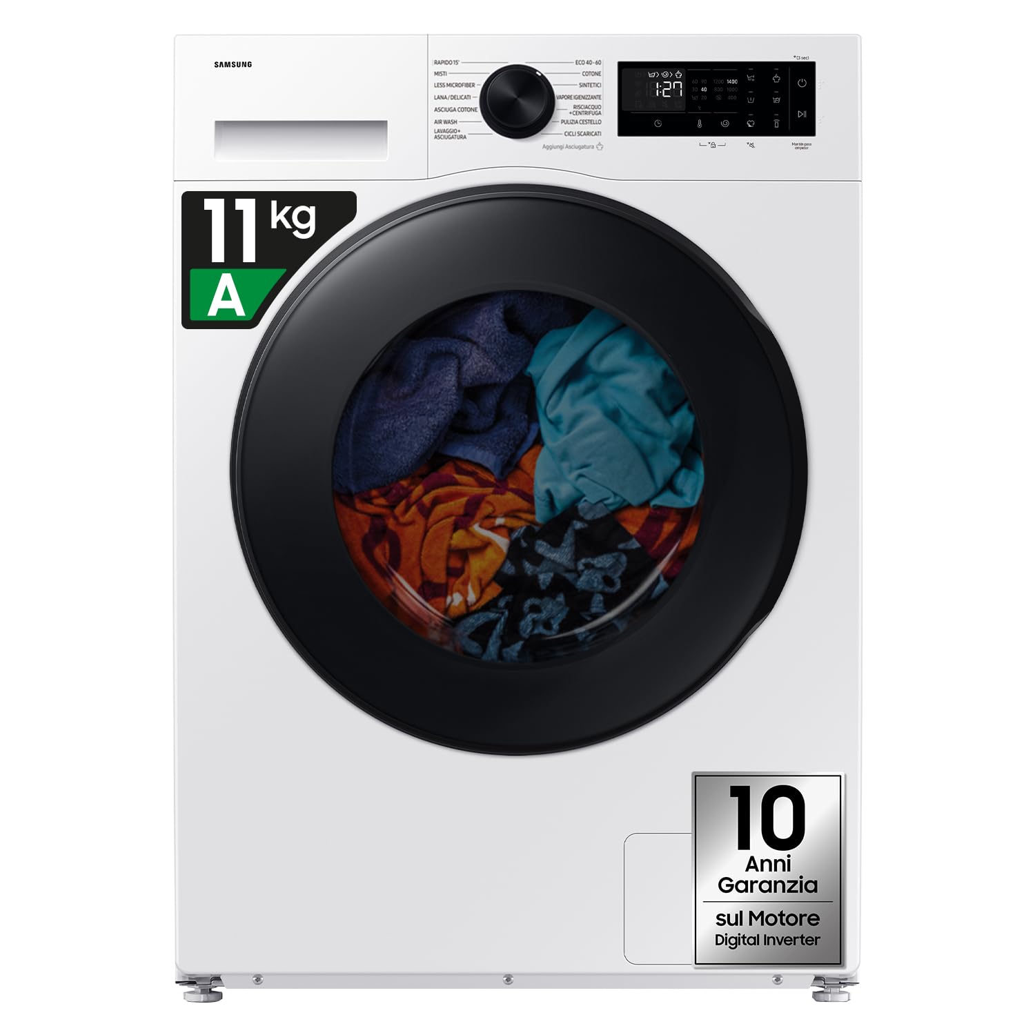 Samsung Lavasciuga Crystal WiFi WD11DG5B15BEET, 11+6 kg, Ecobubble, Vapore Igienizzante, AI Energy Mode, Carica Frontale, 60L x 85H x 60P cm