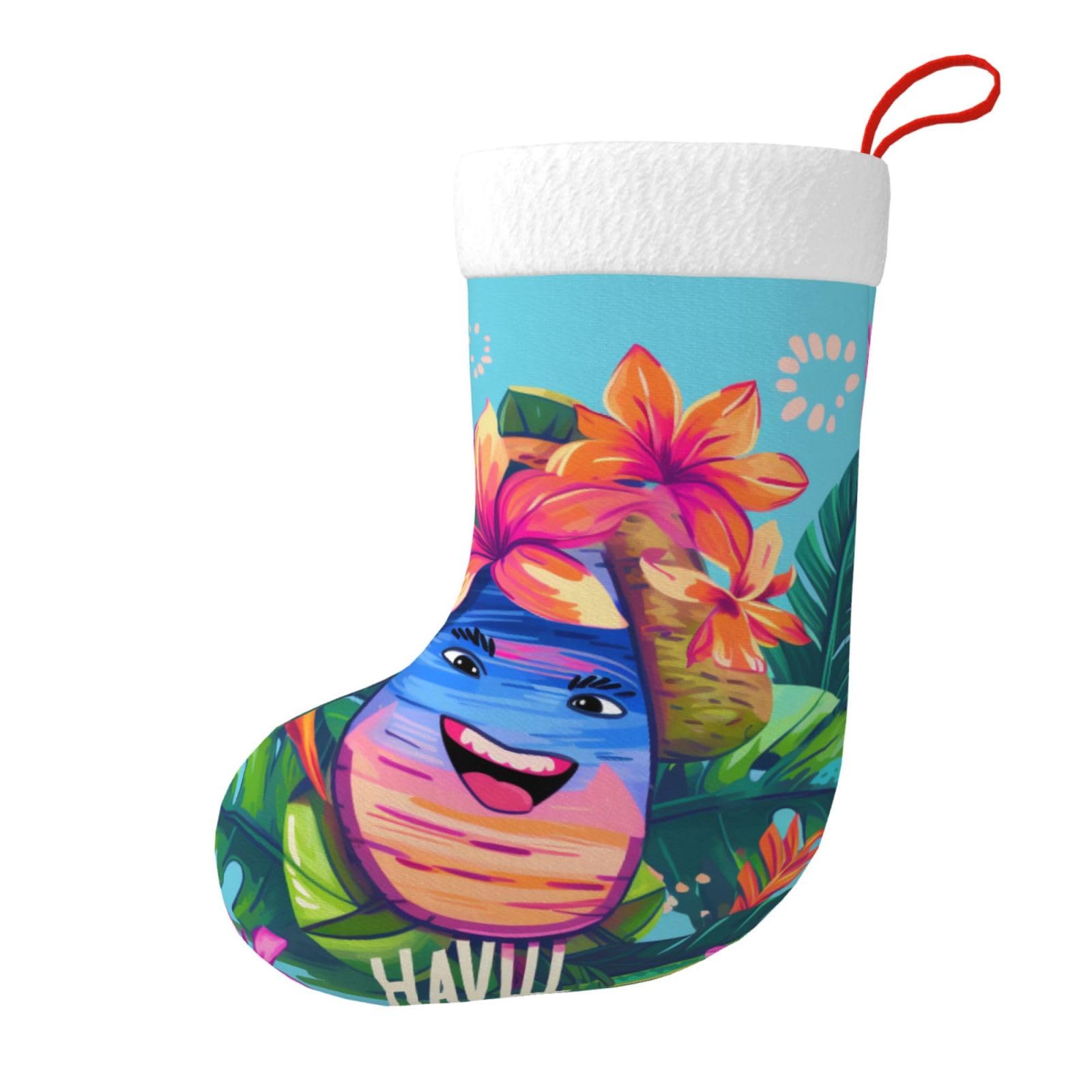 Hello Hawaii Print Christmas Stocking, 28x45cm Holiday Hanging Stockings for Fireplace, Tree Decorations, Gift Giving, and Party Festive Decor