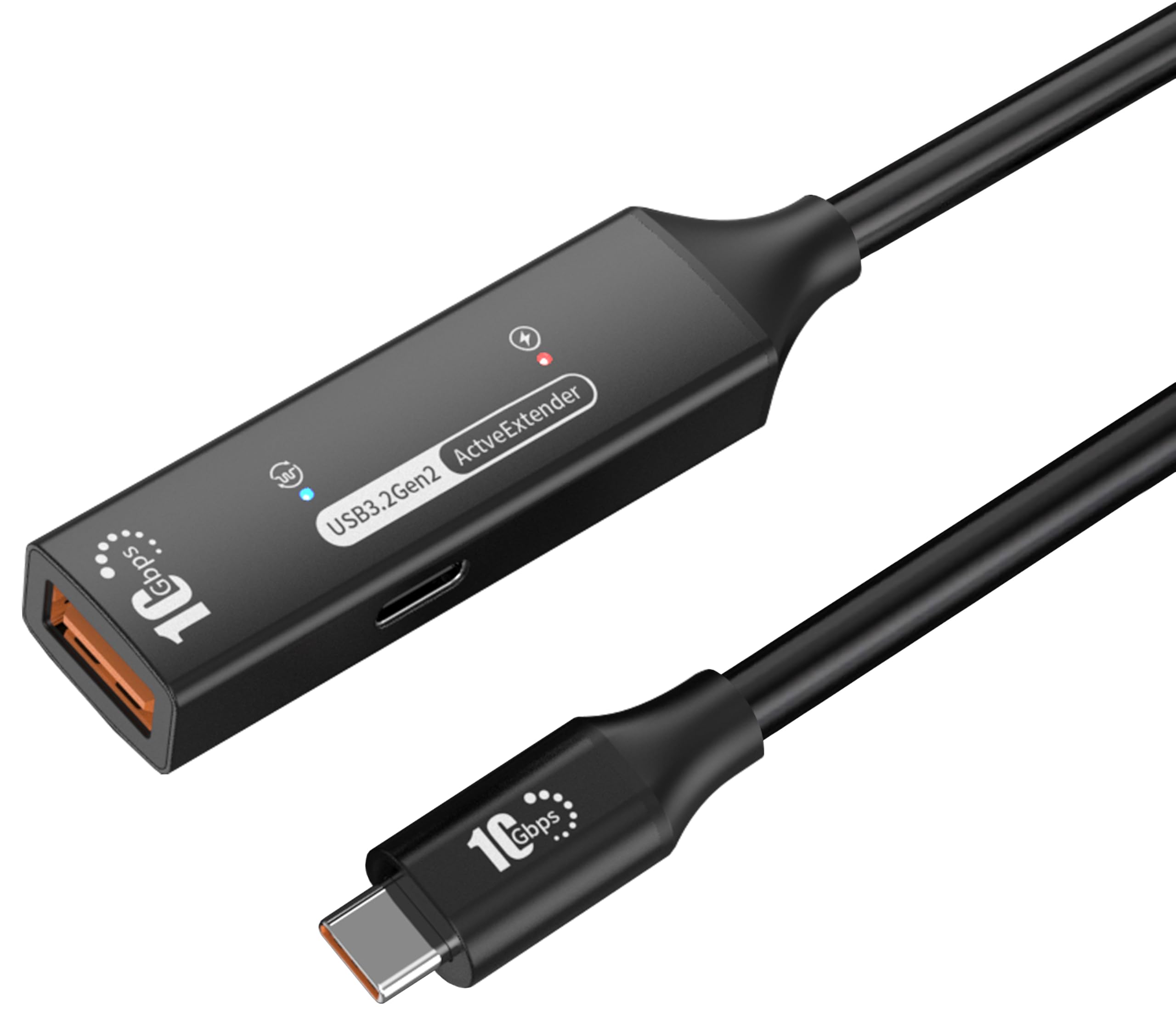 PREMIUMCORD Aktives USB A-C Verlängerungskabel mit Repeater 10m, Typ-A Buchse auf Typ-C Stecker, USB 3.2 Gen 2 SuperSpeed+ 10Gbit/s, 2x Geschirmt, Aluminiumgehäuse, Farbe Schwarz, Länge 10m