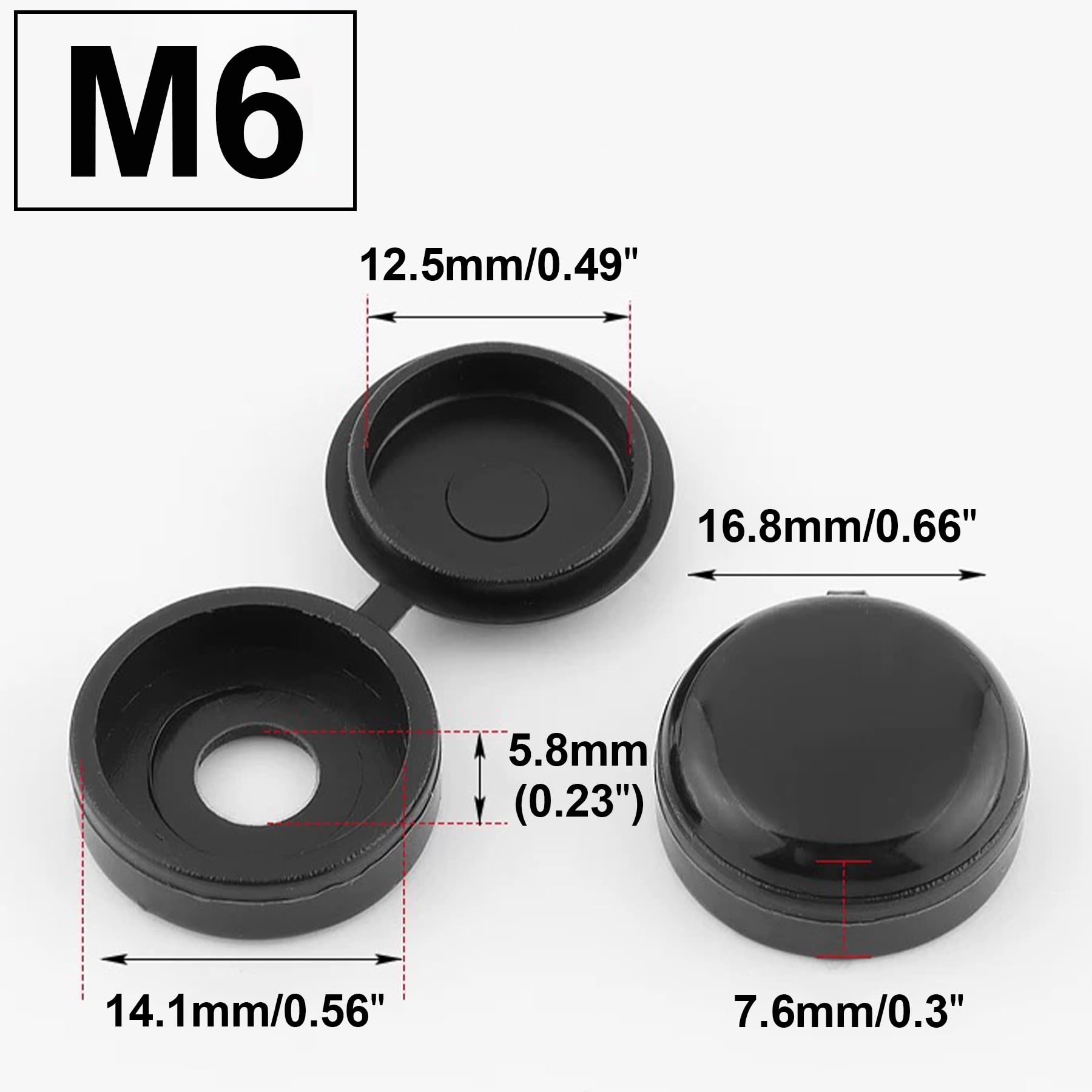 LEPEVNEY Black Plastic Hinged Screw Cover Caps 5.8mm Hole Fold Snap Washer, 50 Pieces Pack, M6 - Image 2