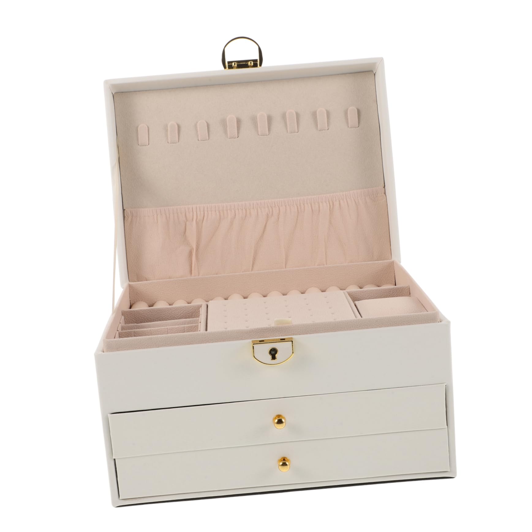 Homoyoyo Boîte à Bijoux 3 Niveaux en Cuir avec Verrou, Blanche