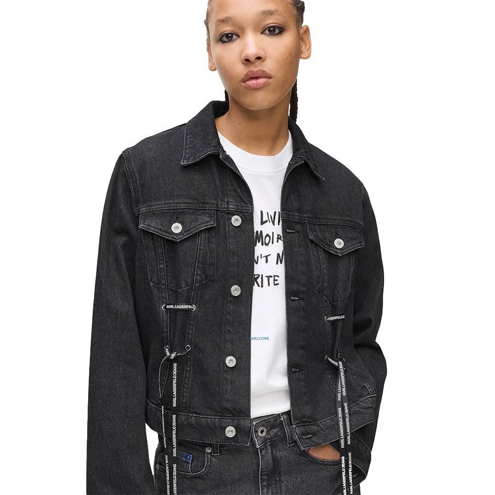 KARL LAGERFELD JEANS, Donna, Giacca In Denim Con Cravatta In Pizzo, Vestibilità Regolare