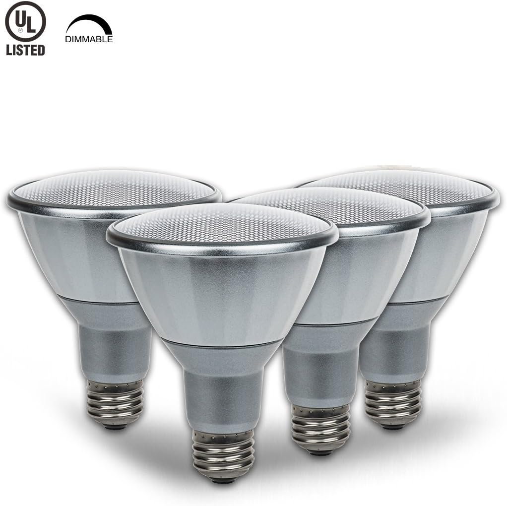 Thinklux PAR30 Dimmable LED Bulb Wet/Outdoor Rated, High 90+ CRI, 13W (75W equivalent), 5000K (Daylight White), Long Neck, Spot Light Bulb, 25° Beam Angle, Medium Base (E26), UL Listed (Pack of 4)