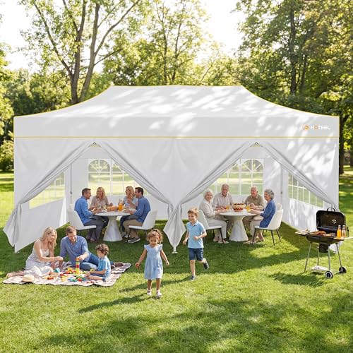 Image of HOTEEL 10x20 Heavy Duty Pop Up Canopy Tent with Sidewalls, Commercial Outdoor Canopy Tents for Parties Event Wedding with Roller Bag, Waterproof & UV 50+, Upgraded Thickened Hexagonal Legs, White