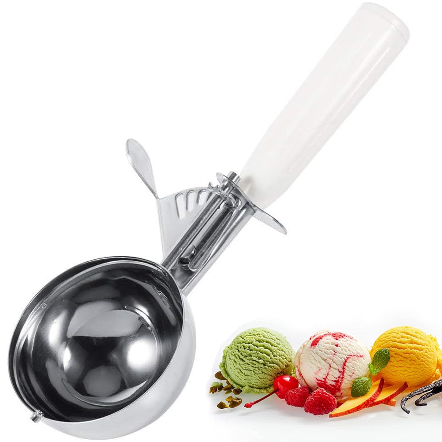 Cimown Cuillère à Glace Inox Avec Gâchette – Grand & Petit Format, Parfaite Pour Crème Glacée, Sorbet, Pâte & Boulettes