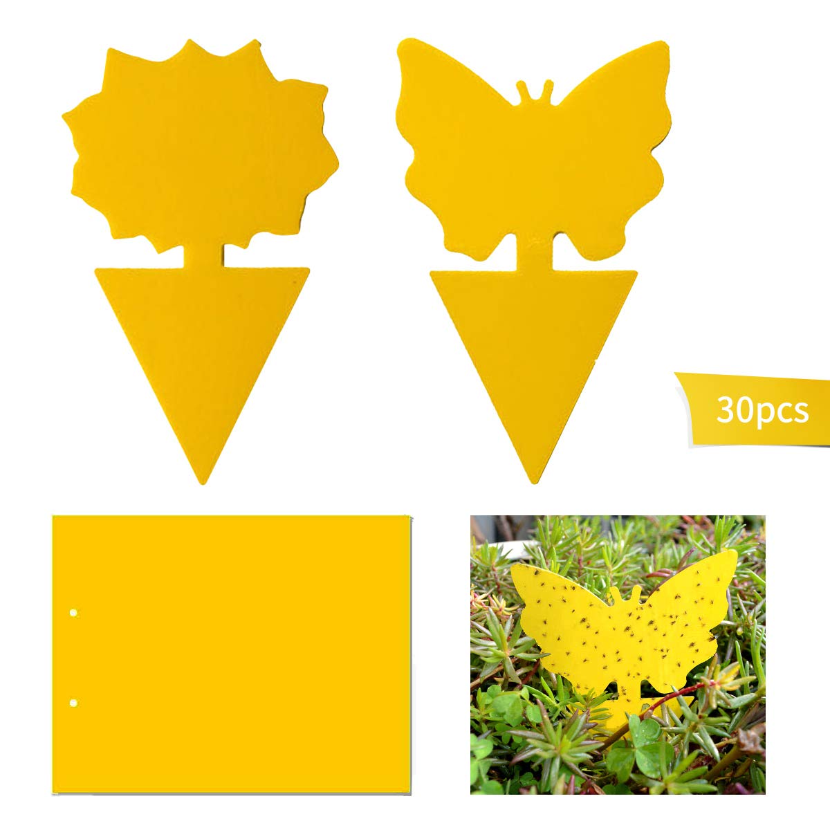 Yellow Dual-Sided Sticky Fly Traps Pest Control Traps Bug Catcher for Mosquitos Fungus Gnats, Flying Aphid, Whiteflies, Leaf Miners (30 Pcs)