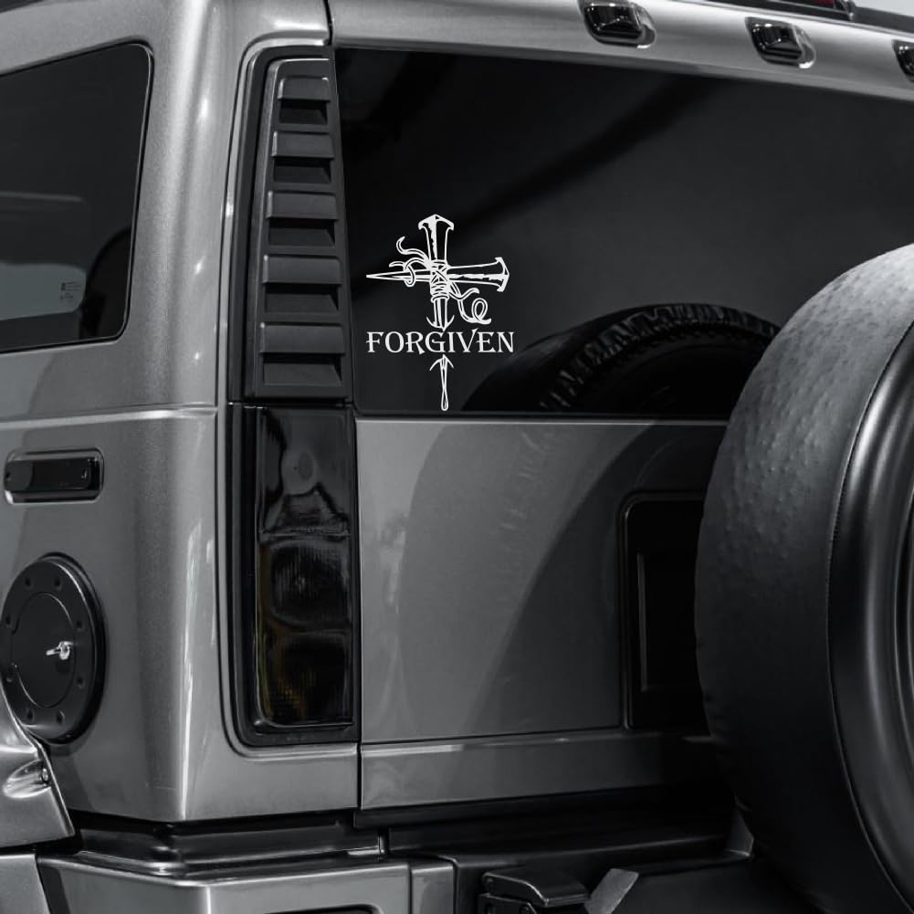 Noizy Graphics Forgiven Nails Cross Christian Car Sticker Truck Window Vinyl Decal Color: White