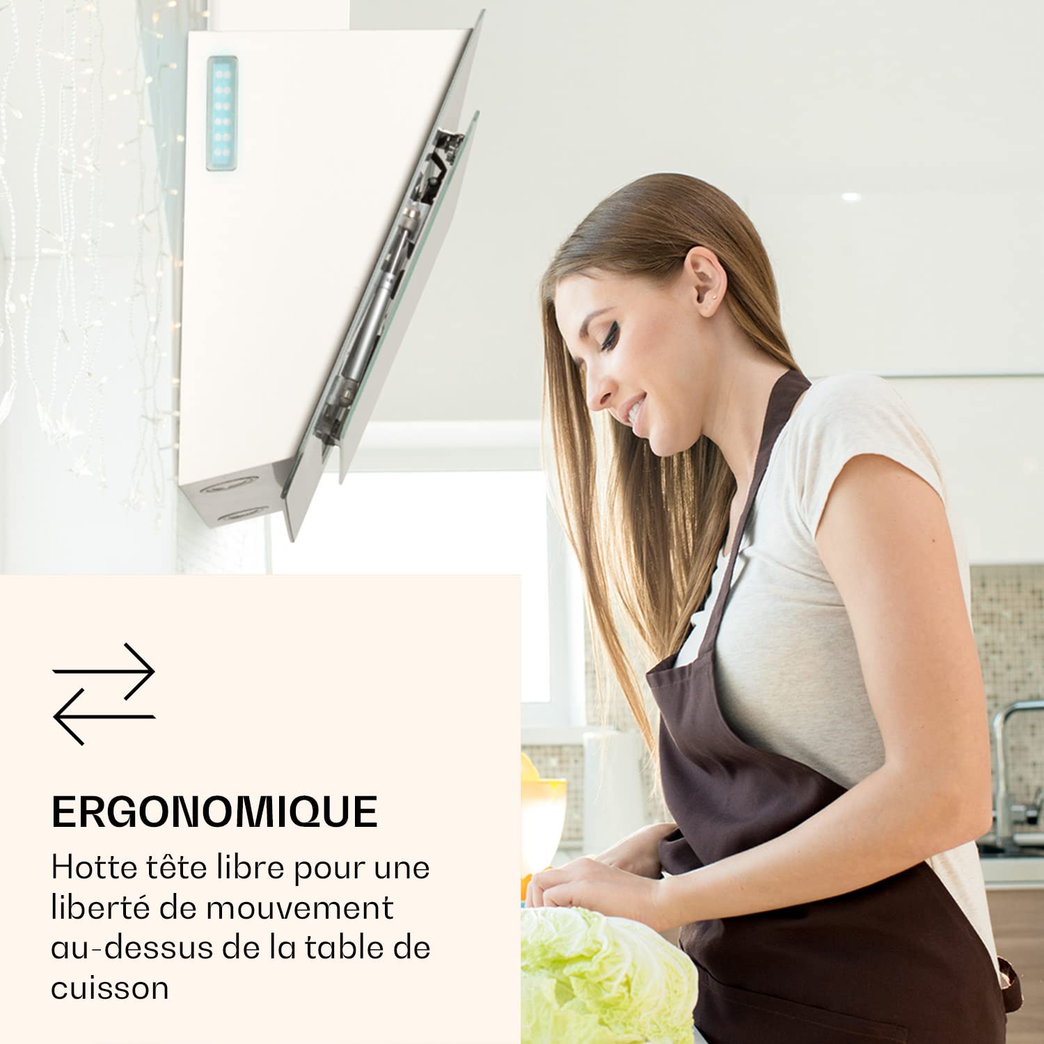 Klarstein Hotte Aspirante 60 cm, Hotte Aspirante Inclinée Silencieuse, de Cuisine 60cm avec Lampes LED, Débit d'Air Puissant 585m³/h, Efficacité Energétique A, avec Évacuation, Wi-Fi