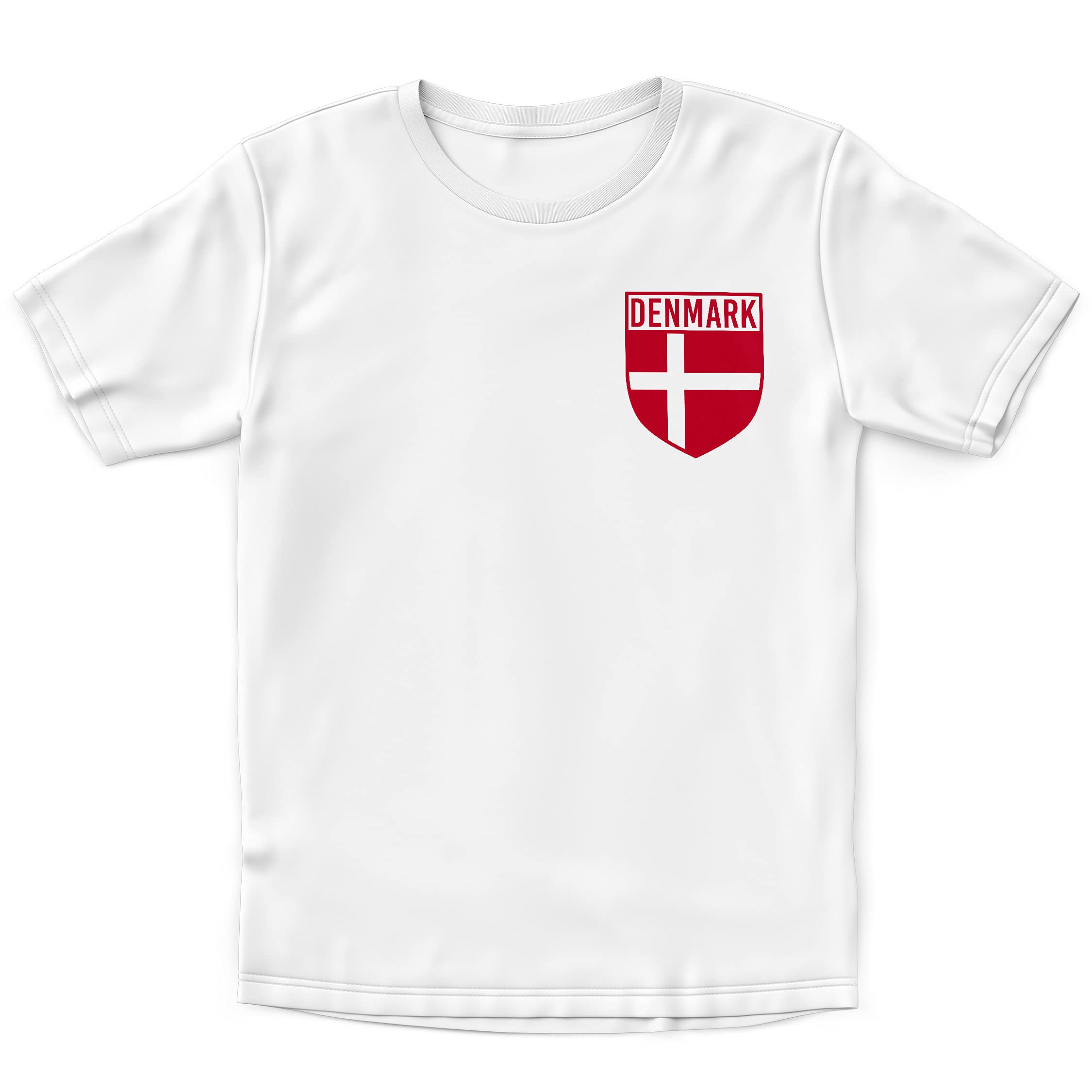 Purple Print House Denmark Football Shirt Kids Boys Denmark Badge Retro T Shirt Country European 2024 Supporters Gifts for Kids Danish, 3-4 Years, White
