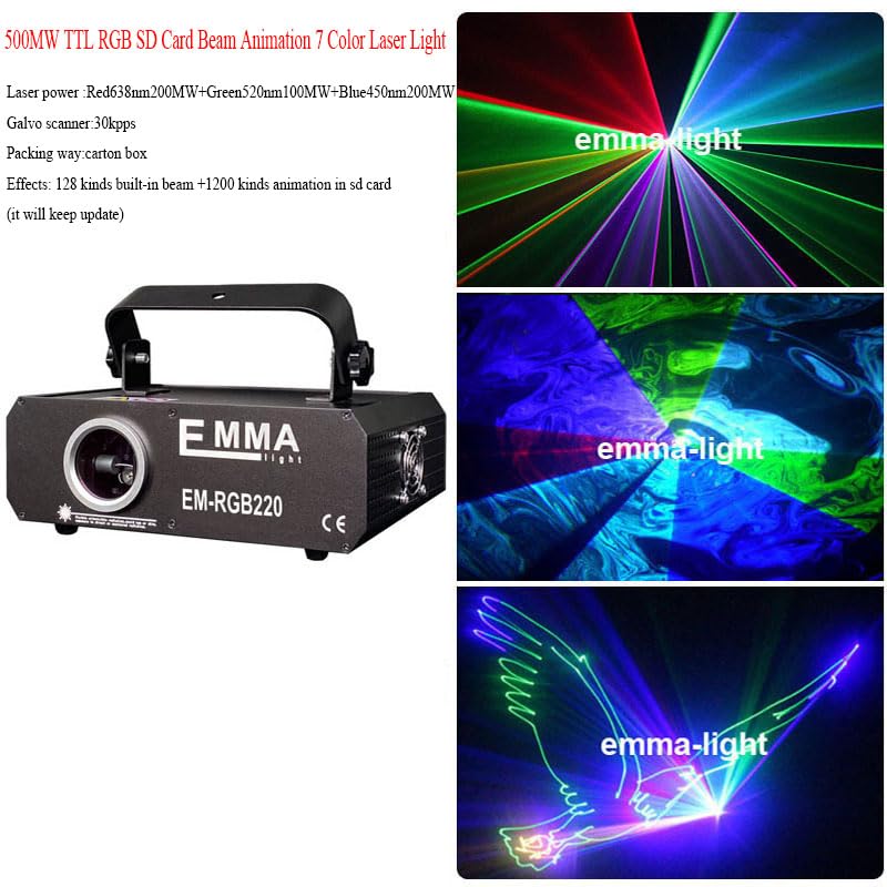 Bühnenbeleuchtung, 500mW RGB +ILDA+SD+ Mehrfarbiger DJ-Bühnenbeleuchtungs-Disco-Animationslichtprojektor(Mini 2w rgb laser)