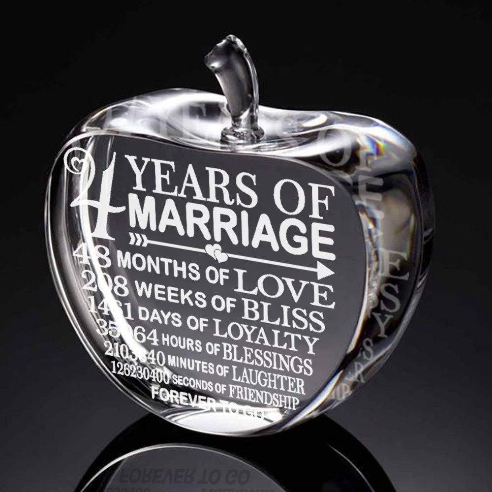 KATE POSH 4th Anniversary, 4th Wedding Anniversary Crystal Apple Fruit Paperweight and Keepsake