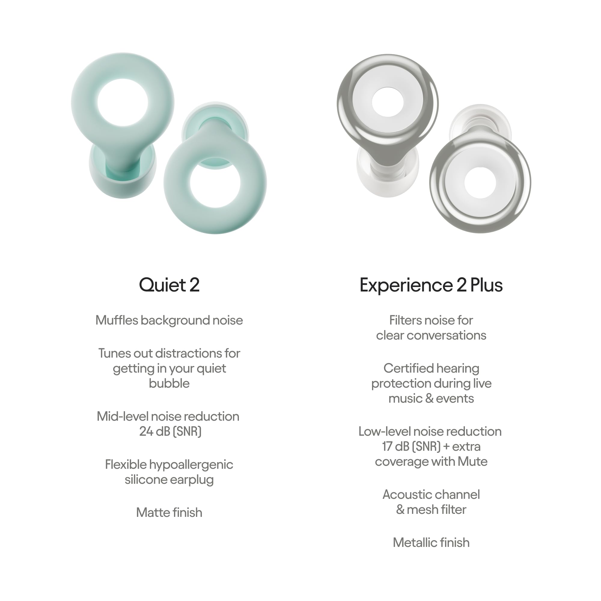 Loop Earplugs, coffret Jour & Nuit Plus (lot de deux) – Quiet 2 + Experience 2 Plus | Bouchons d’oreille réutilisables pour le sommeil, la concentration, la sensibilité au bruit