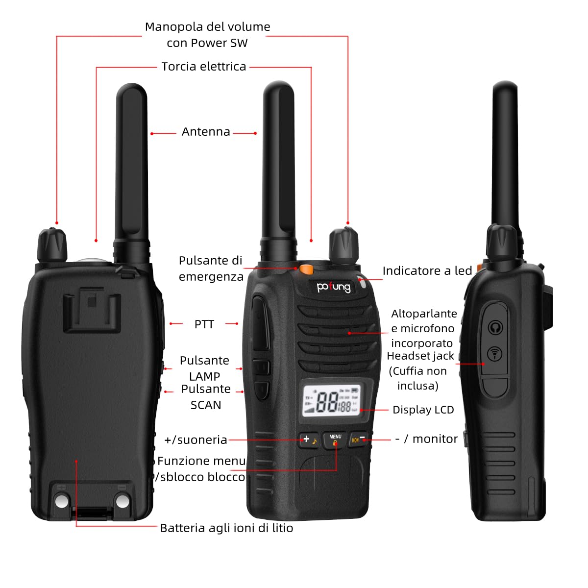 Walkie Talkie Professionali Pofung PT88E - Set Da 6 Con Auricolari E Caricabatterie - PMR446 Senza Licenza - Foto 8
