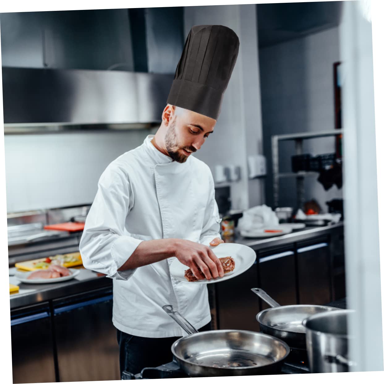 Holibanna Sombrero de Cocinero Desechable de Papel Negro 28x30cm para Cocina Profesional 20 Piezas, Cómodo y Ecológico para Escuelas de Catering y Chefs