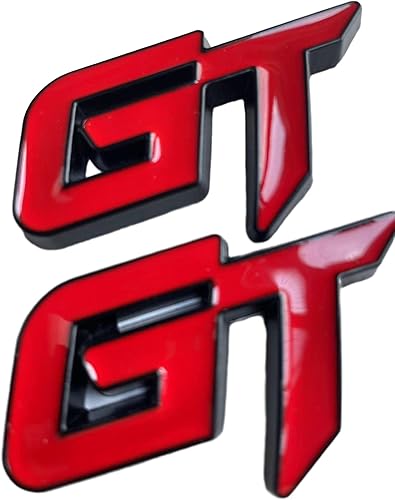 2X Emblema de Coche con Logo GT Insignia de Metal 3D Pegatina de Deporte de Carreras Auto Calcomanía Tourer (Rojo Negro)