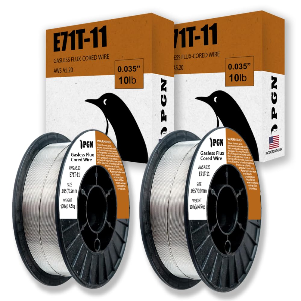 (2 Pack) PGN Flux Core Welding Wire - E71T-11 .035 Inch, 10 Pound Spool - Gasless Mild Steel Welding Wire with Low Splatter - For All Position Arc