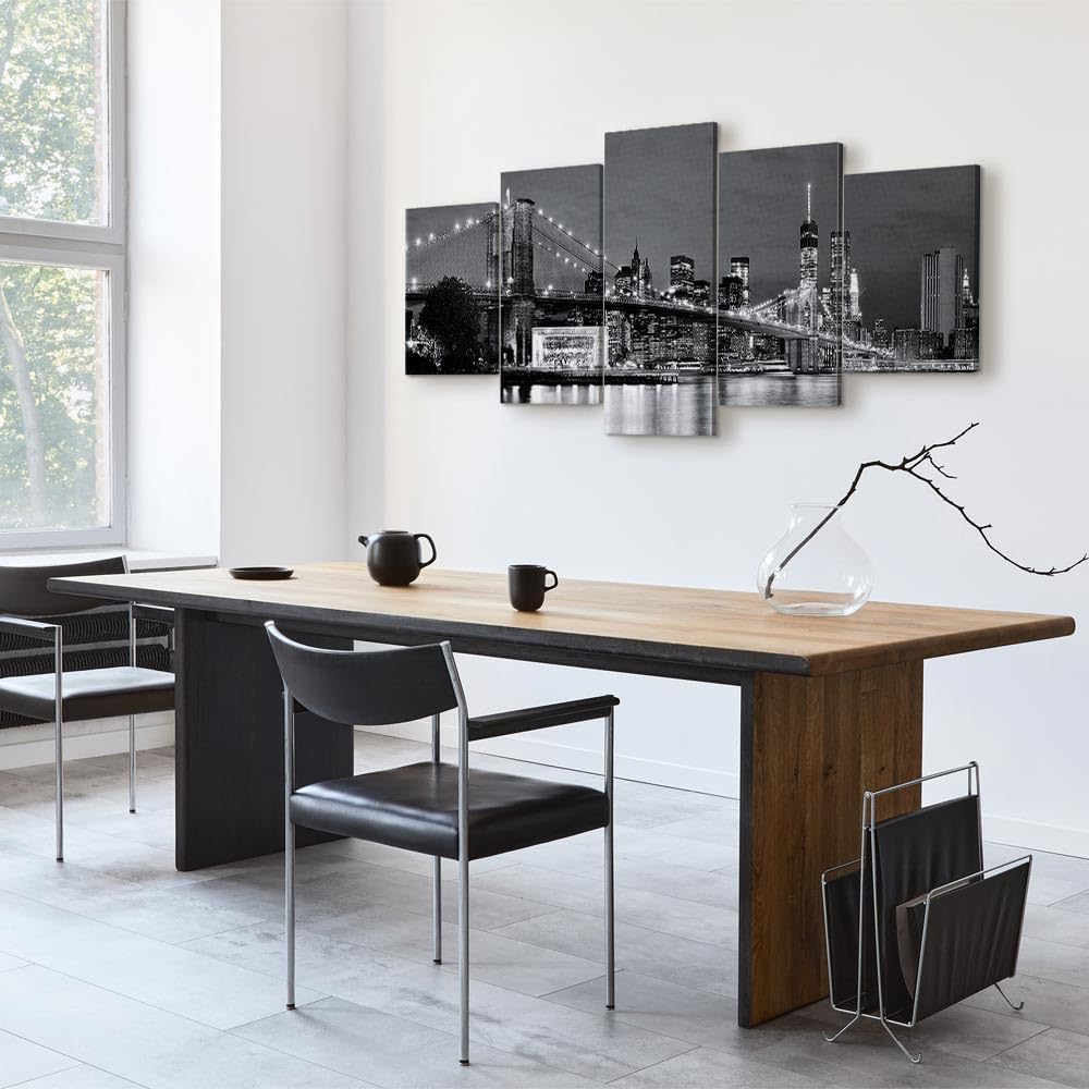 B&D XXL - Quadro New York 225x112 cm 5 Pezzi - Stampa su Tela Canvas con Struttura - Quadri Componibili Moderni Soggiorno Grandi - Murale Arte Decorazioni da Parete Decori - Città 030202-12