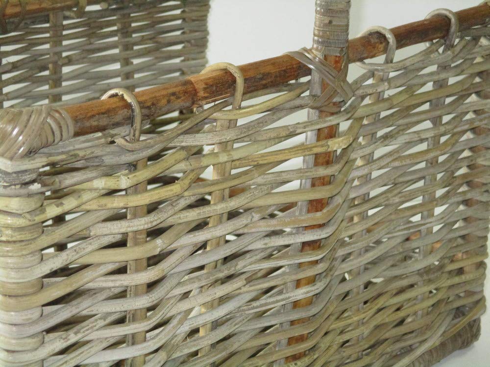 Cesto Porta Legna Porta Legna Vimini con Manico Intreccio in Canna di GIUNCO Molto Robusto CM CM 57X40X34/44 Cesto per Camino