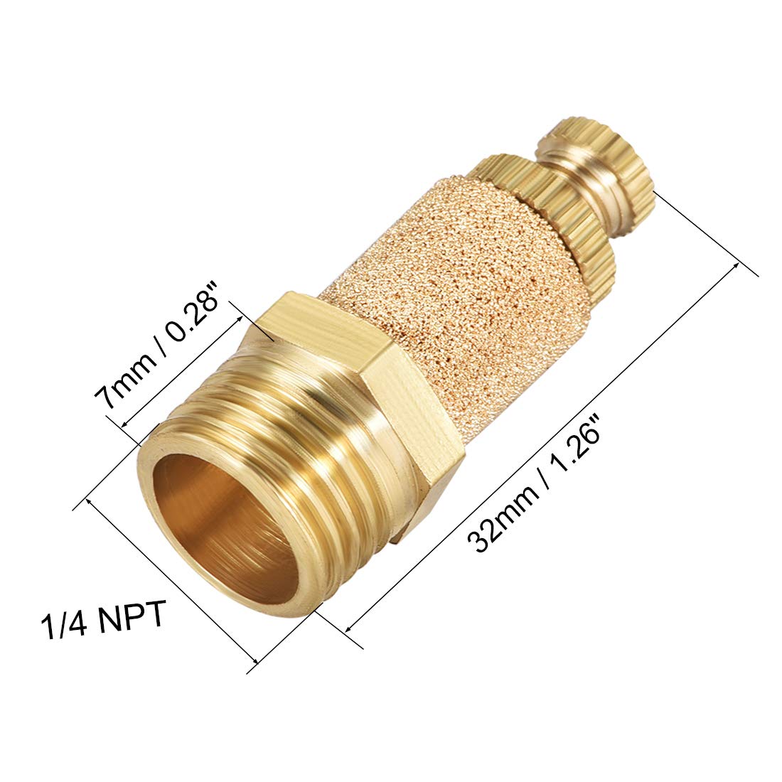 uxcell Sintered Bronze Exhaust Muffler Top Adjustable 1/4 NPT - Brass Body Pneumatic Air Muffler Air Flow Speed Controller Brass Flow Control Muffler 2pcs — Amazon image 2