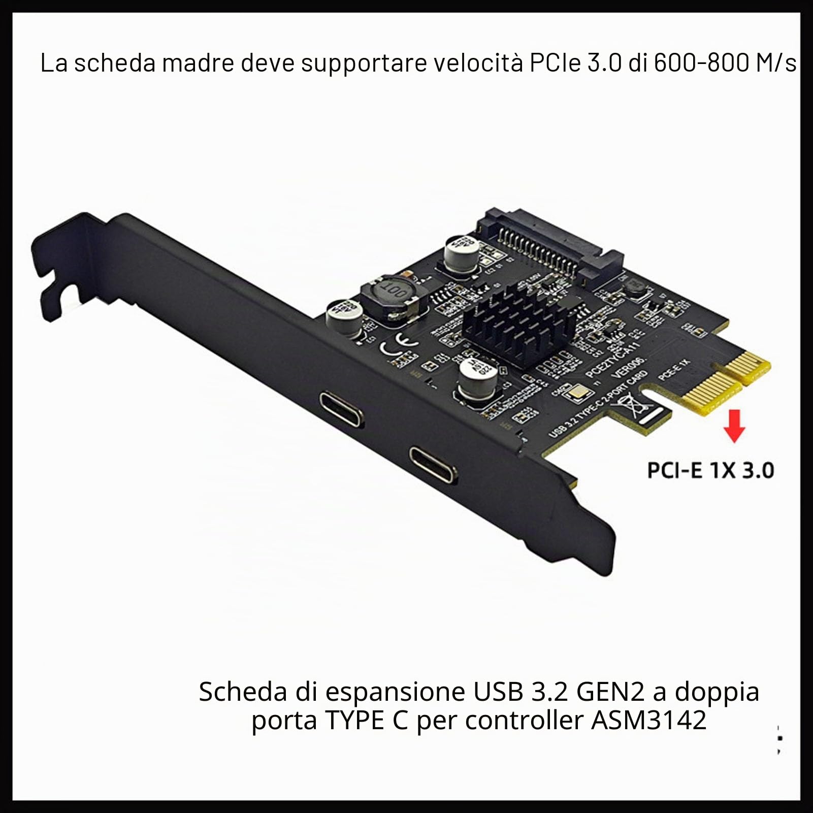 Zunate Scheda PCIe USB 3.2 Gen2 da 10 Gbps |Doppia Espansione PCI Express Interna di Tipo C per Desktop
