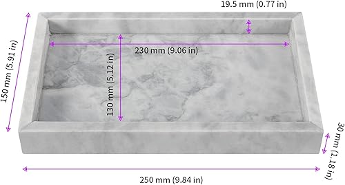 Miniatura 2 de JEUIHAU Bandeja de mármol de 9.8 x 5.9 x 1.2 pulgadas, bandeja de piedra de mármol natural antideslizante, bandeja rectangular decorativa de