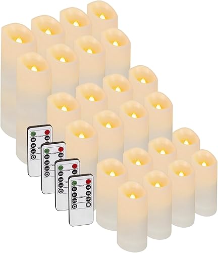 Enido 9 velas LED parpadeantes sin llama con temporizador remoto para ambiente romántico y decoración del hogar, pilar a pilas con llama 3D (D 2.2"