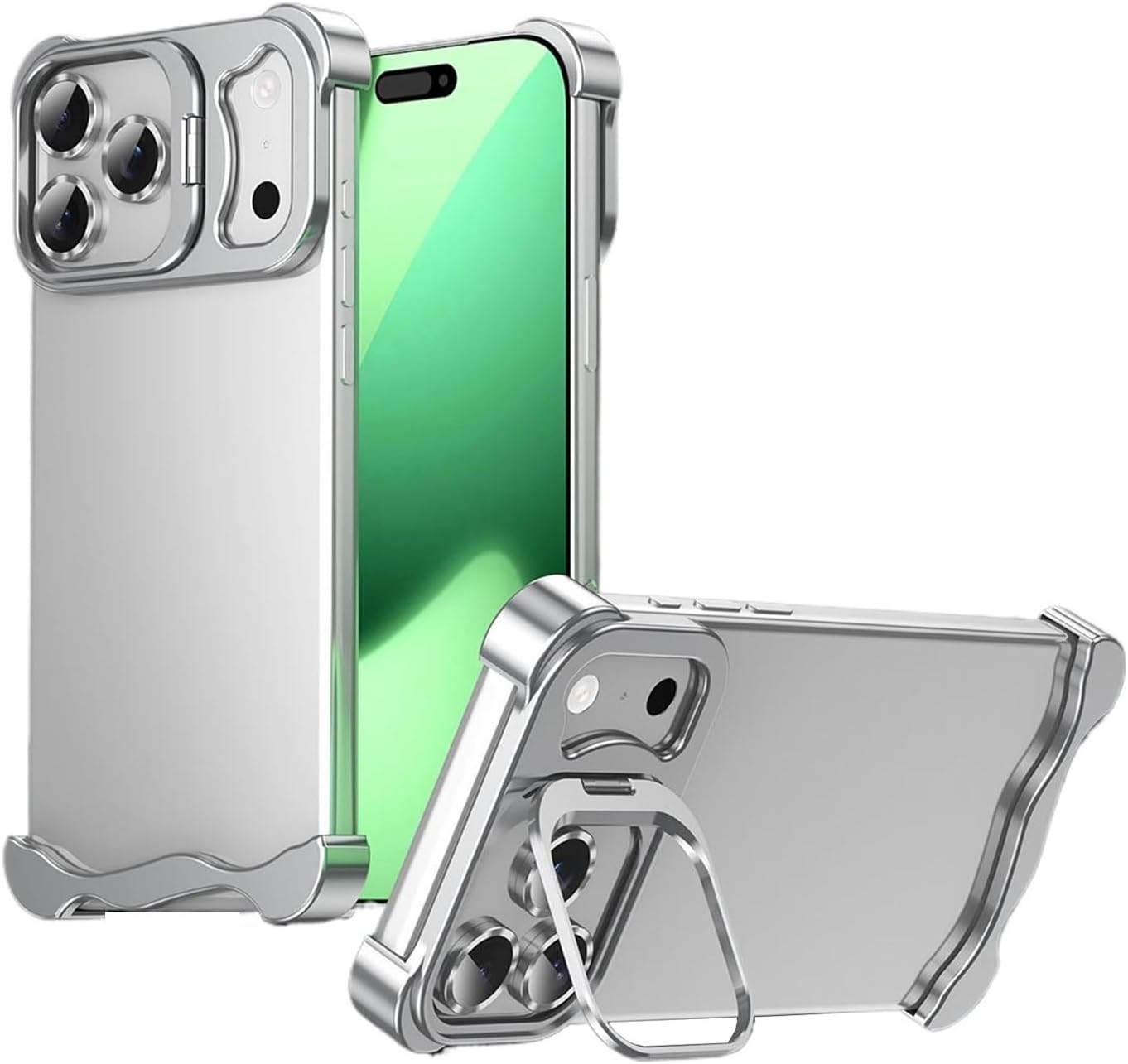 Frameless Metal Case for iPhone 17 Pro Max/17 Pro/17 Air (2025), Slim Lightweight Shockproof Cover, Full Camera Lens Protection Minimalist Design(Black,17)