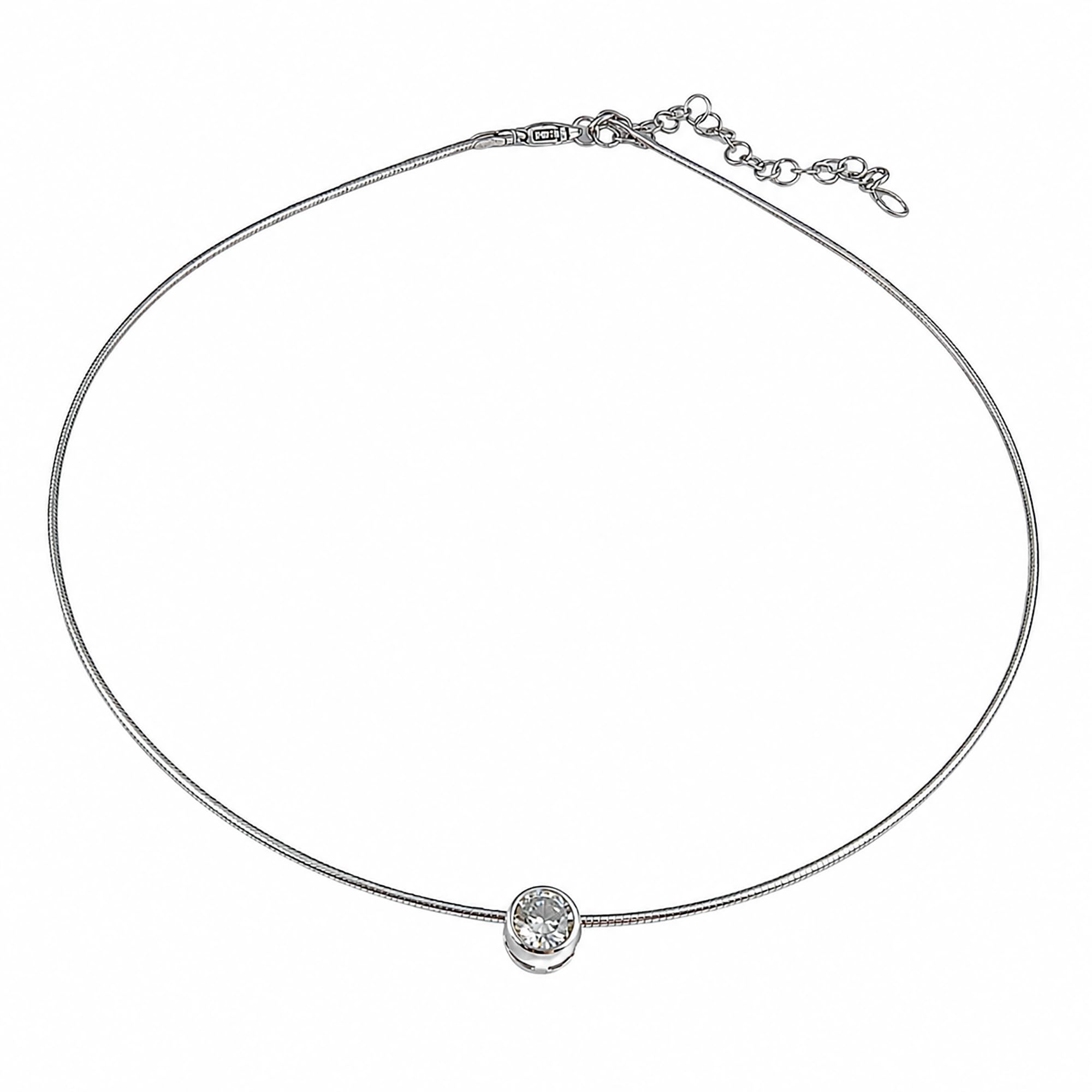 Gioielli Aurum - Collana Punto Luce in Argento 925 con Zircone Brillante - Girocollo Semirigido - Gioiello da Donna