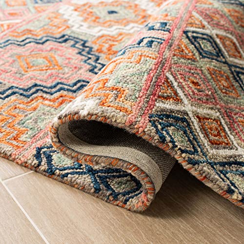 Image of Hand-Tufted Wool Carpet for Living Room 6x8 feet Peach Geometric Design Anti-Skid High Pile Thick Carpet & Rugs for Bedroom & Hall