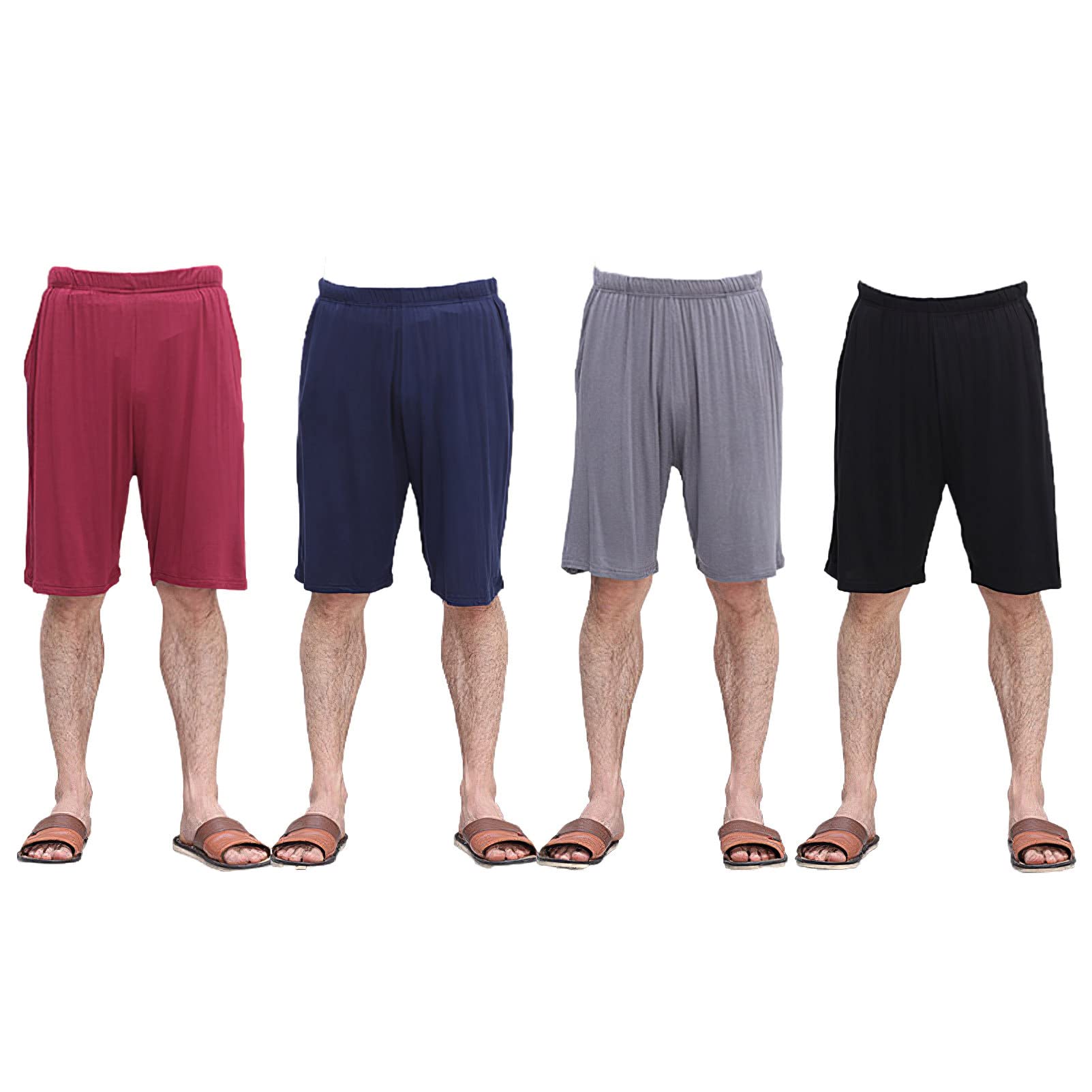 Herren Übergröße 2er Pack Kurze Schlafanzughose Pyjamahose Dehnbare Leicht Schlafshorts Freizeithose mit Taschen S-6XL