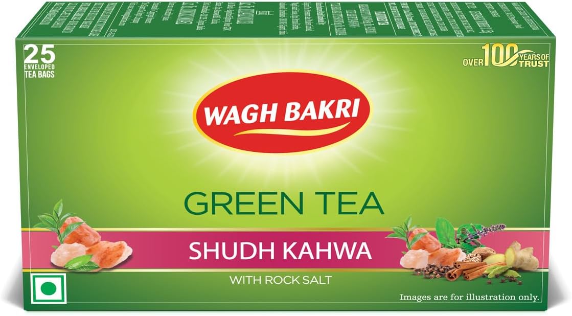 Wagh Bakri Green Tea Shudh Kahwa Tea Bag, 25 Tea Bag*2.5g, 62.5g