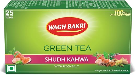 Wagh Bakri Green Tea Shudh Kahwa Tea Bag, 25 Tea Bag*2.5G, 62.5 Grams