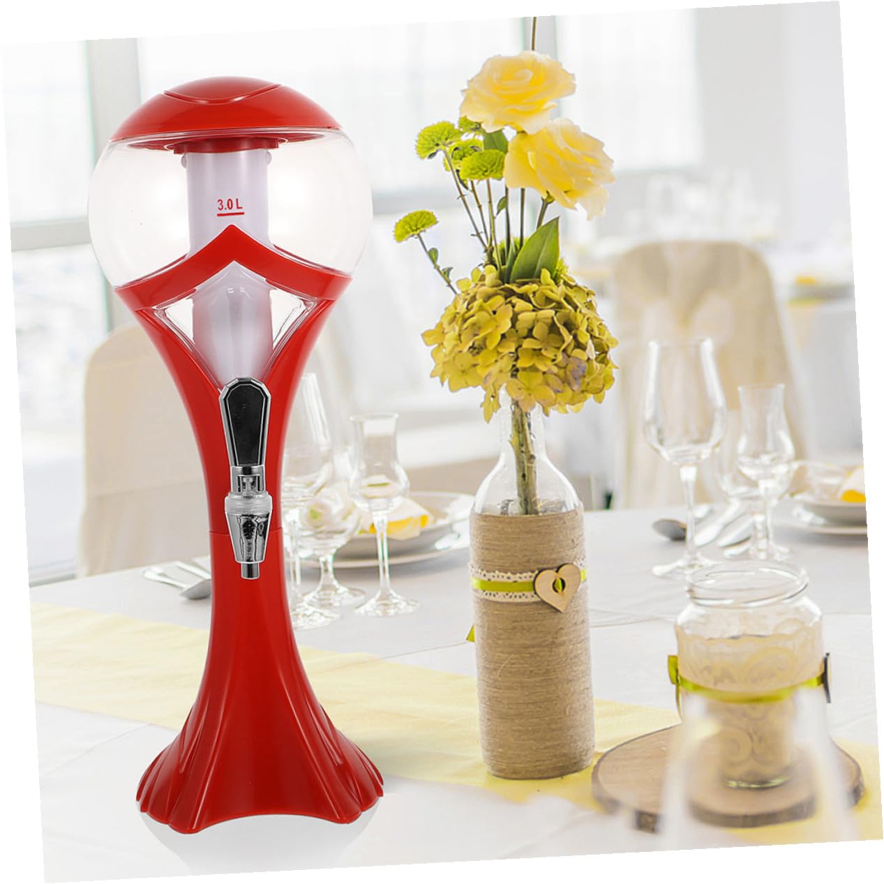 Distributeur de Boissons Lumineux 3,0l de Glaçon Robinet, Plastique Résistant, Refroidisseur Intégré, pour Fêtes et Bar à Domicile, Usage Extérieur et Intérieur