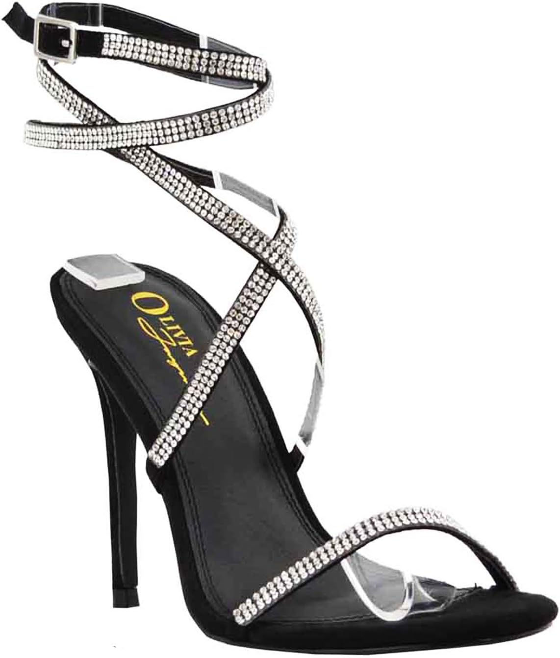 Women's Embellished Rhinestone Strappy Crisscross Ankle Strap Open Toe Stiletto Heel Sandal Shoes