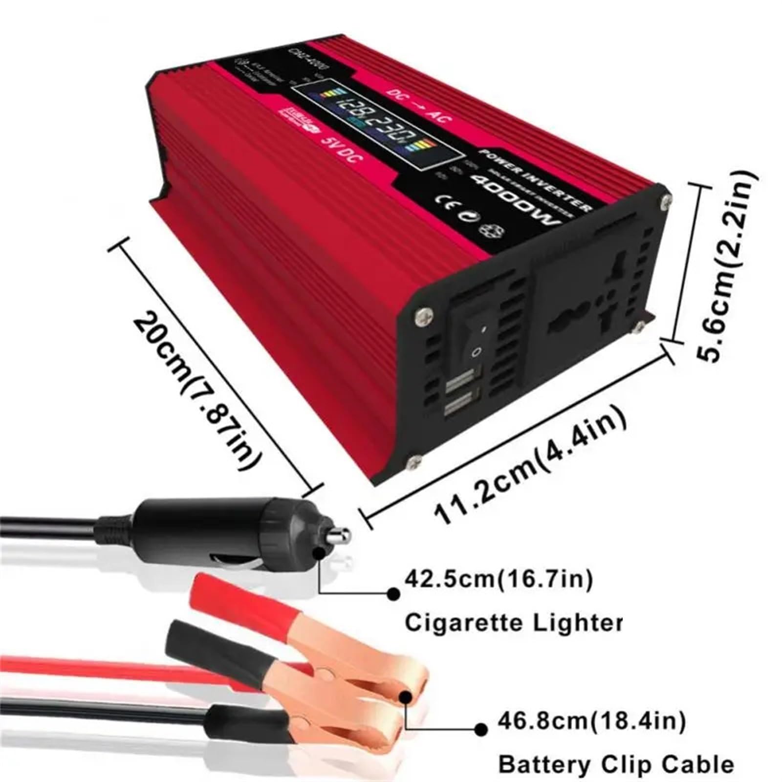 Falownik 12 V, czysta fala sinusoidalna, odpowiedni do akumulatorów samochodowych i ładowanych energią słoneczną,Stabilna konwersja mocy(Nero)