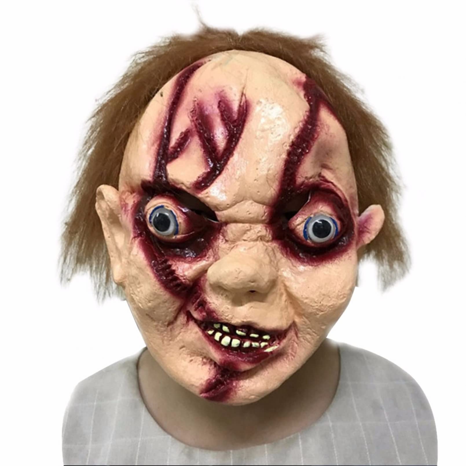 BAJIE Halloween Maske Scary Glatze Großes Auge Latex Maske Narbe Gedruckt Lustig Für Halloween Set Horror Geist Lustige Requisiten Latex Maske Halloween Zubehör