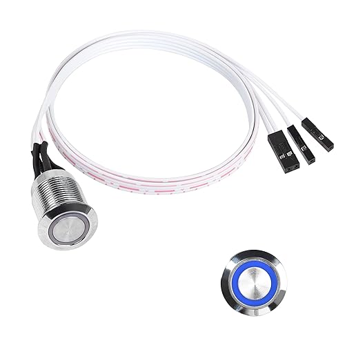 YACSEJAO Interruptor de chasis de 0.472in, botón de metal para anfitrión de computadora, cable de interruptor de metal azul LED botón de encendido