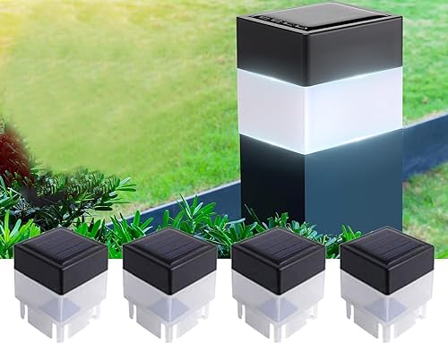 LED solar de 2 pulgadas x 2 pulgadas (2.0 in x 2.0 in) para poste de valla para hierro forjado y aluminio o jardín, luces solares para cerca, luz