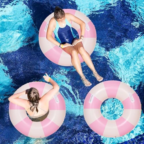 2PCS Large Swimming Pool Tubes Inflatable Pool Floats for Adult Swim Ring Floaties Inflatable Swimming Pool Raft Summer Beach Lounger Float Party Supplies (Pink, 36 inch) - image 6